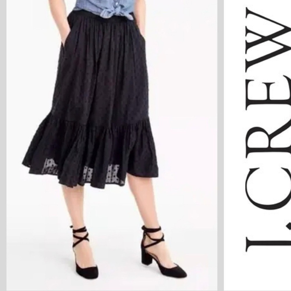 J.Crew Black Clip Dot Cotton Tiered Midi Skirt G3808 Size 2